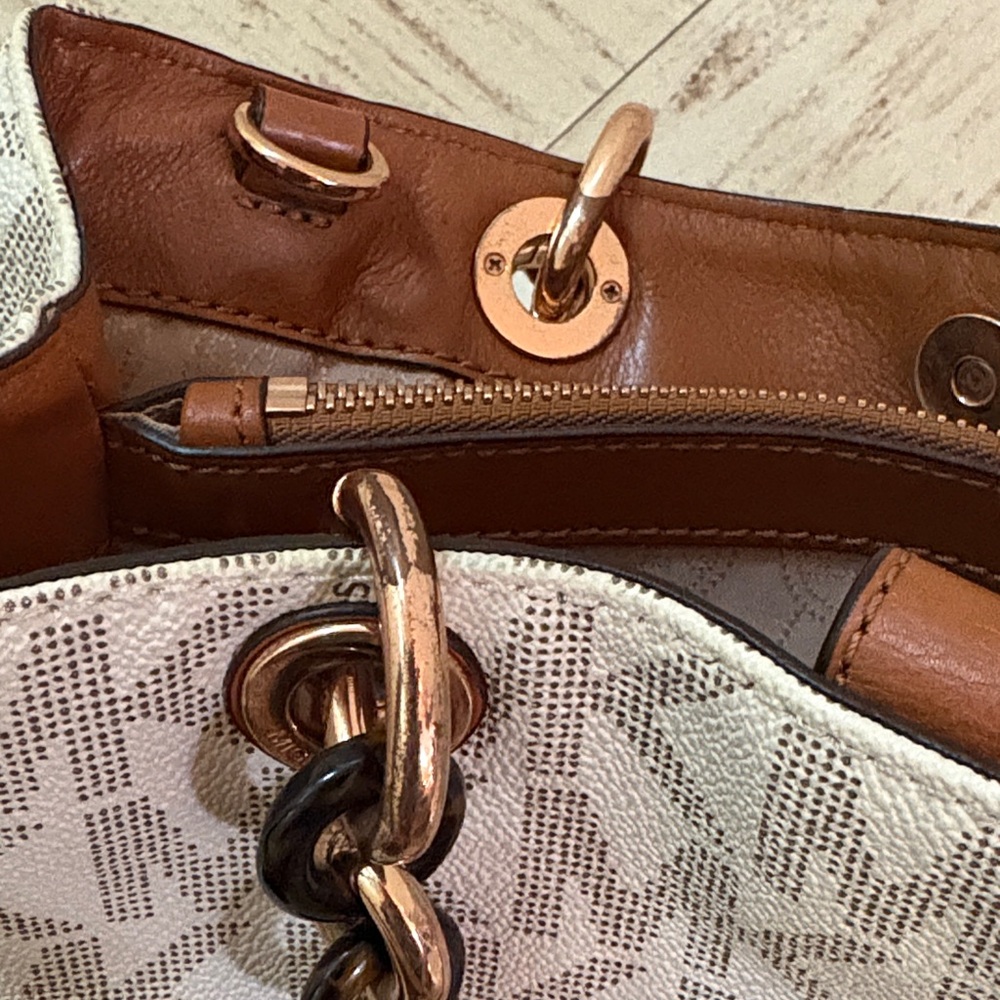 Michael Kors Cream and Brown MK Shoulder Bag - Picture 12 of 15
